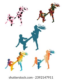 Medieval womans black silhouettes vector
