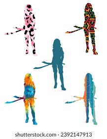 Vector de siluetas negras para mujeres medievales
