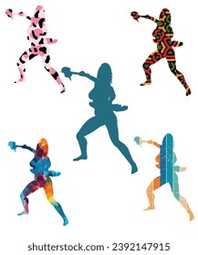 Medieval womans black silhouettes vector