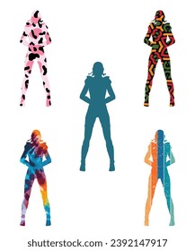 Vector de siluetas negras para mujeres medievales