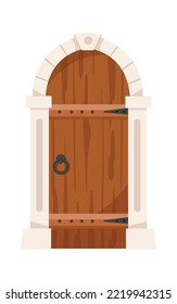 Medieval wooden door with arch