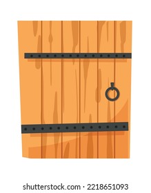 Medieval wooden door flat illustration