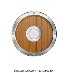 Medieval wooden shield vector illustration isolated on white background