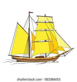 Medieval wooden tall ship under full sails