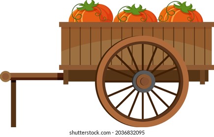 Medieval wooden wagon with pumpkins illustration