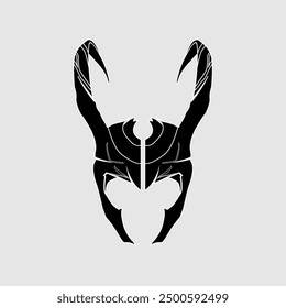 A medieval-fantasy horned helmet blends historic armor with mythical flair. Crafted from darkened steel, it features imposing, twisted horns that curve upwards, adding both intimidation and grandeur. 