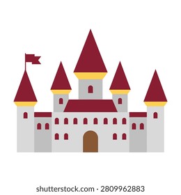 A medieval-style castle with red roofs and towers on a white background, perfect for fairy tales, games, or fantasy themes