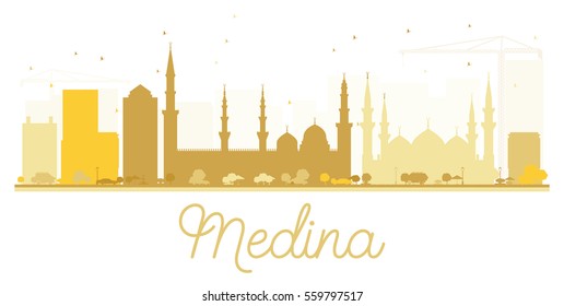 Medina City skyline golden silhouette. Vector illustration. Simple flat concept for tourism presentation, banner, placard or web site. Cityscape with landmarks