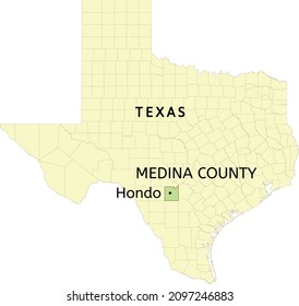 Medina County And City Of Hondo Location On Texas State Map