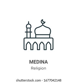 Medina Umriss Vektorillustration Symbol. Dünne schwarze Medina-Symbol, einfache flache Vektorillustration-Elementgrafik aus bearbeitbarem Religionskonzept einzeln auf weißem Hintergrund