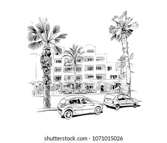 Medina Susa. Tunisia. North Africa. Hand drawn vector illustration.