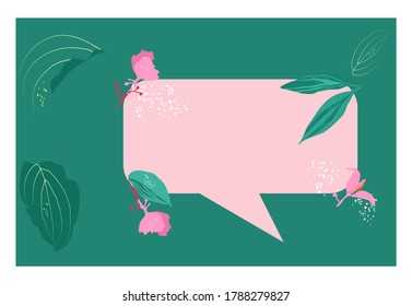 Medinilla showy pink tropical florets with big leaves message template. Juicy summer print. Wildflower that blooms.Hand drawn trendy vector illustration for wedding invitation, postcard.