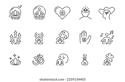 Meditacion relax line icon set. Yoga lifestyle therapy. Vector illustration.