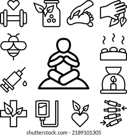 Meditate alternative medicine icon in a collection with other items