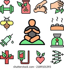 Meditate alternative medicine icon in a collection with other items