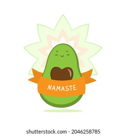 Meditate avocado cartoon. Namaste quote. Image good for print, cards, stickers, posters, meniu and more.