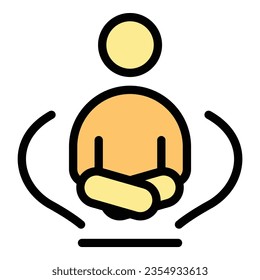Meditar vector de contorno de icono. Salud mental. Color de la energía de equilibrio plano