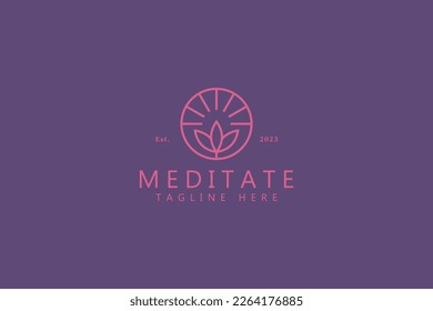 Meditate Logo Floral Lotus at Circle Shape Beauty Relax Sign Symbol