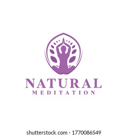 Meditate on the concept of nature and someone is meditating on nature logo design vector
