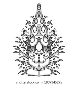 Meditate woman with floral ornament