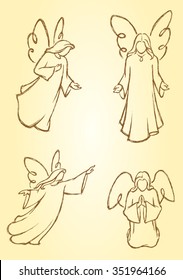 Meditating Angels-Variation of hand drawn angel set