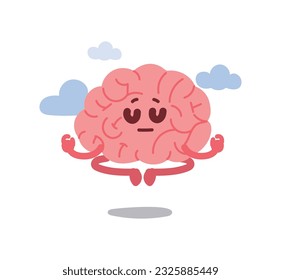 Meditating brain, brain anthropomorphism concept character illustration.