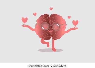 Meditating Brain Illustration Standing on One Leg with Closed Eyes, Concept for Mindfulness, Balance, and Mental Health