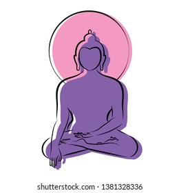 Meditating Buddha contour icon in pink and violet color