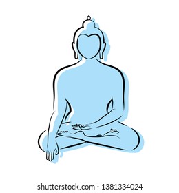 Meditating Buddha icon in Minimalistic design. Blue fill and stroke