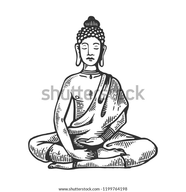 Meditating Buddha Lotus Position Engraving Vector Stock Vector (Royalty ...