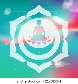 Meditating Buddha silhouette inside lotus chakra over blurred natural background vector illustration