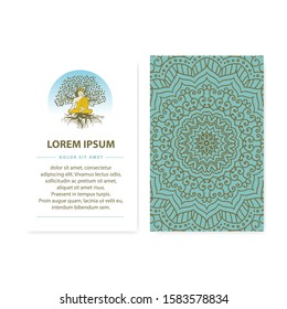 Meditating Buddha and tree of life, vector invitation template