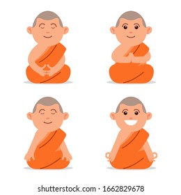 Meditating Buddhist Monk Flat Cartoon Character Stock Vector (Royalty ...