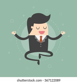 Meditating Businessman. Business Concept Cartoon Illustration.