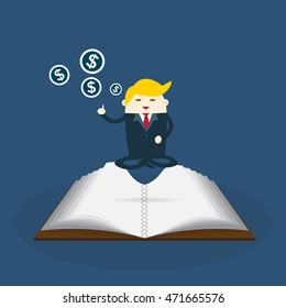 Meditating Businessman. Business passive income Concept Cartoon Illustration