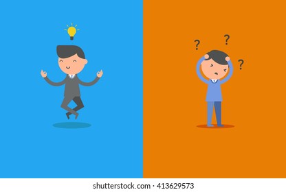 Meditating businessman and confused businessman.Business Concept Cartoon Illustration.