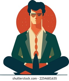 
Meditating businessman. The man sits in the lotus position and meditates. Vector.