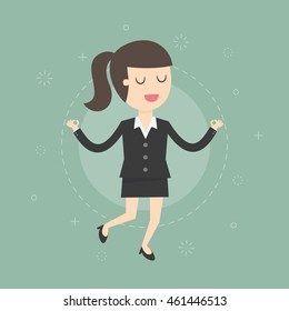 Meditating Businesswoman. Business Concept Cartoon Illustration.