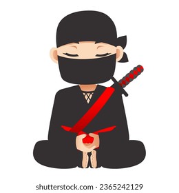 Meditating cartoon ninja. Vector clip art illustration with simple gradients. Ninja and mask's clothes are on separate layers.