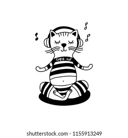 Meditating cat. Vector sketch illustration. 