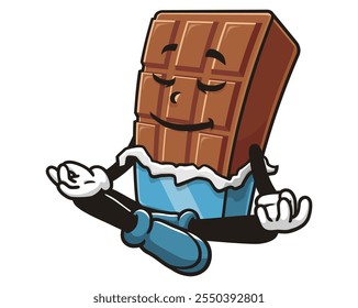 Meditating Chocolate Bar Cartoon Mascot Illustration Character Vector Clip-art Hand-drawn Logo Design