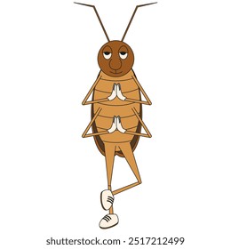 A meditating cockroach isolated transparent background. Cute cockroach template design for insect control company poster flyer brochure design. Vector illustration. EPS 10.