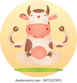 A meditating cow levitating in the air