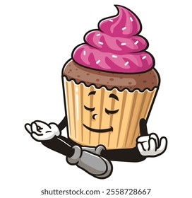 Meditating Cupcake Cartoon Character Mascot Illustration Vector Clip-art Hand-drawn Logo Design