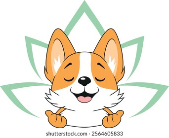 Meditating cute Corgi dog. Vector