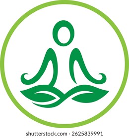 Meditating Figure in a Green Circle with Leaf Motif