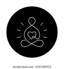 Meditierende Figur mit Herz. Yoga Meditation Logo: Minimalistische Linienkunst.