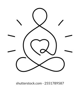 Meditierende Figur mit Herz. Yoga Meditation Logo: Minimalistische Linienkunst.