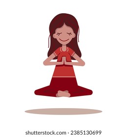 A meditating girl is floating in the air.