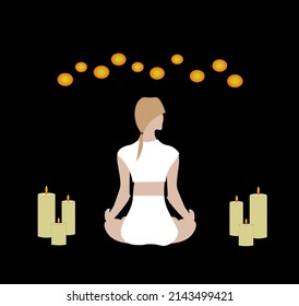 meditating girl practicing candlelight yoga on a black background